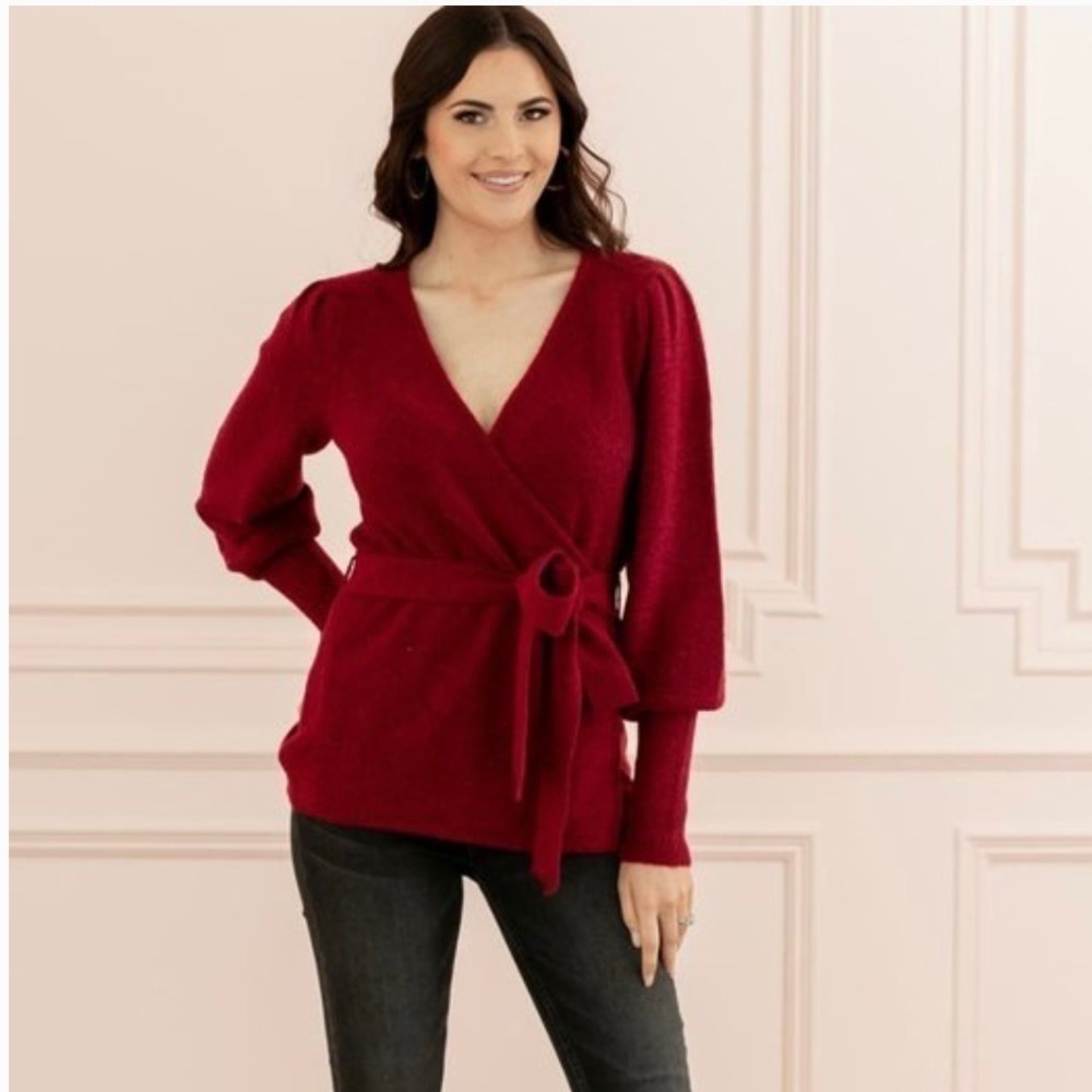 RACHEL PARCELL Puff Sleeve Wrap Sweater XXS